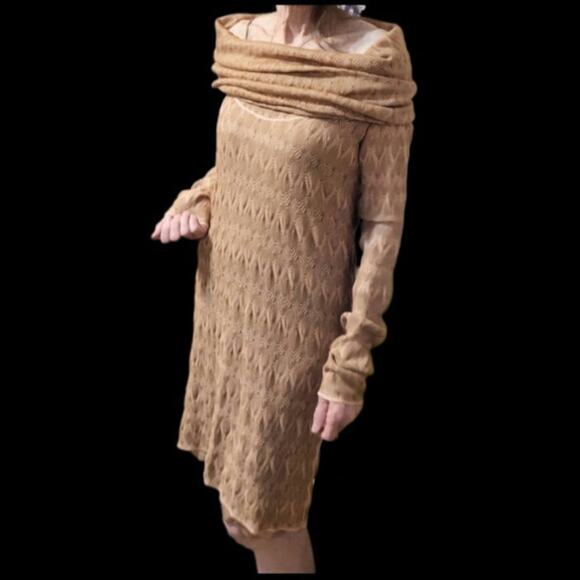 Rare Vintage 2009 Missoni Gold Metallic Crochet Knit Hooded Shawl Dress 40 - Picture 2 of 10
